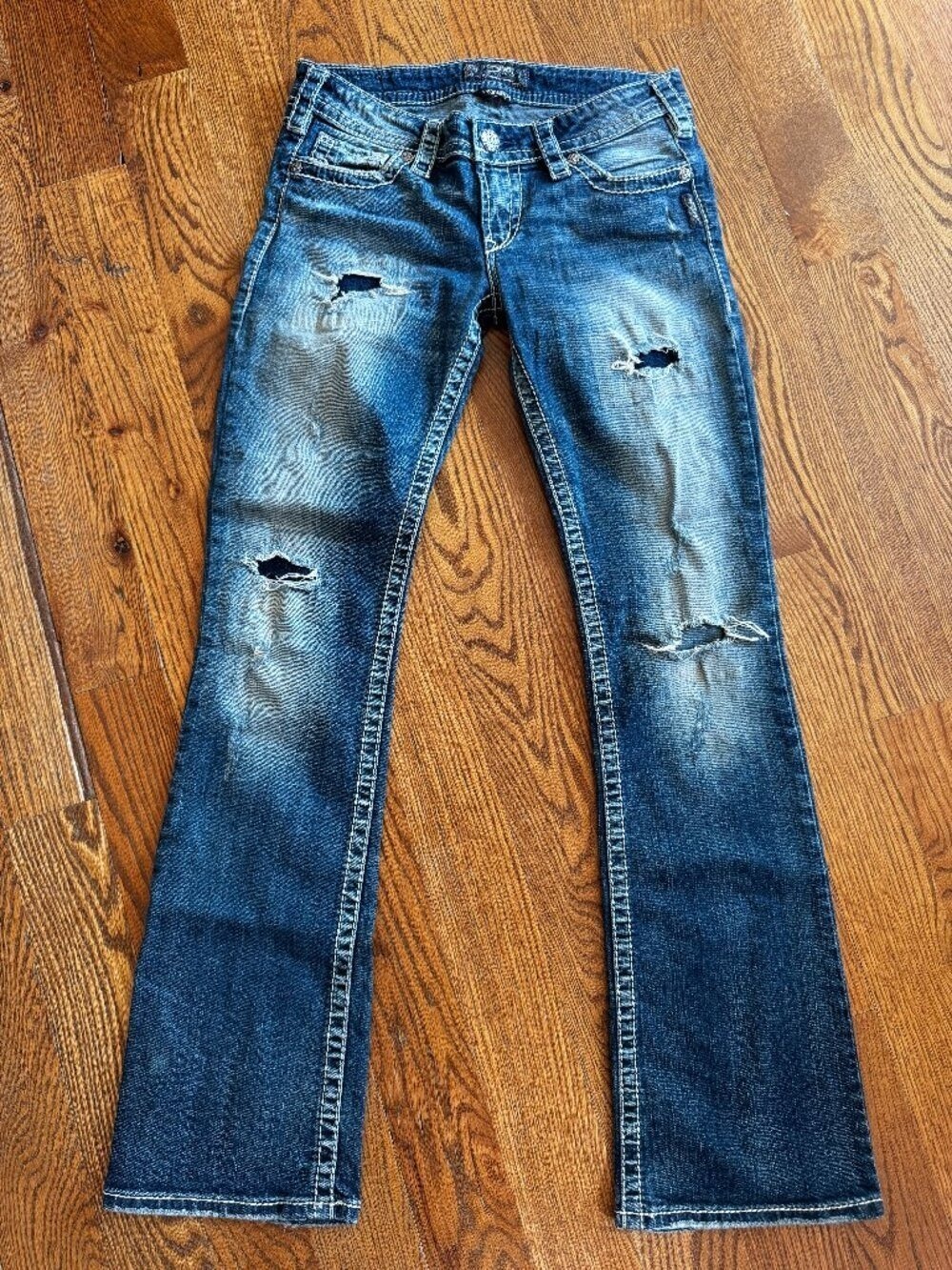 Silver Jeans Co Pioneer Bootcut Jeans Womens W27 L33 Distressed Low Rise Y2K